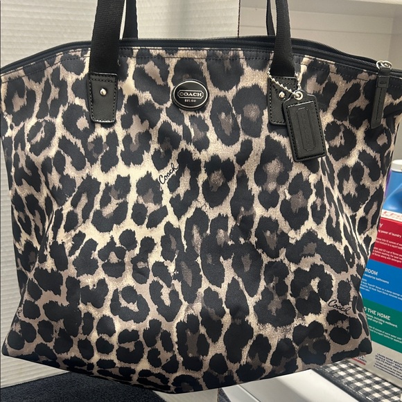 Coach Black and Cream Animal Print Tote - Picture 1 of 8